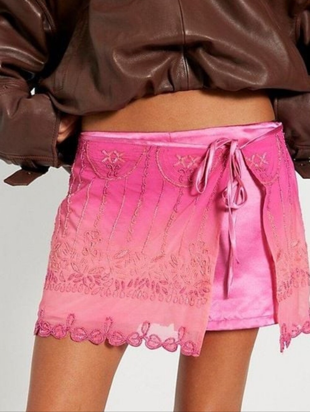 Rare FP Lala Beaded Satin Wrap Skort NWT, L, Boho, Coquette